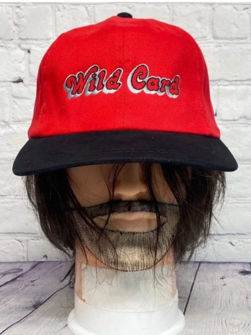 Vintage 90s Hat Cap Strap Back Red Black Wild Card Embroidered Adjustable AJM